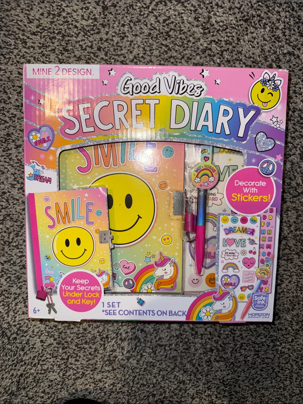 Good Vibes Secret Diary Set - Pink/Yellow Smiley Design